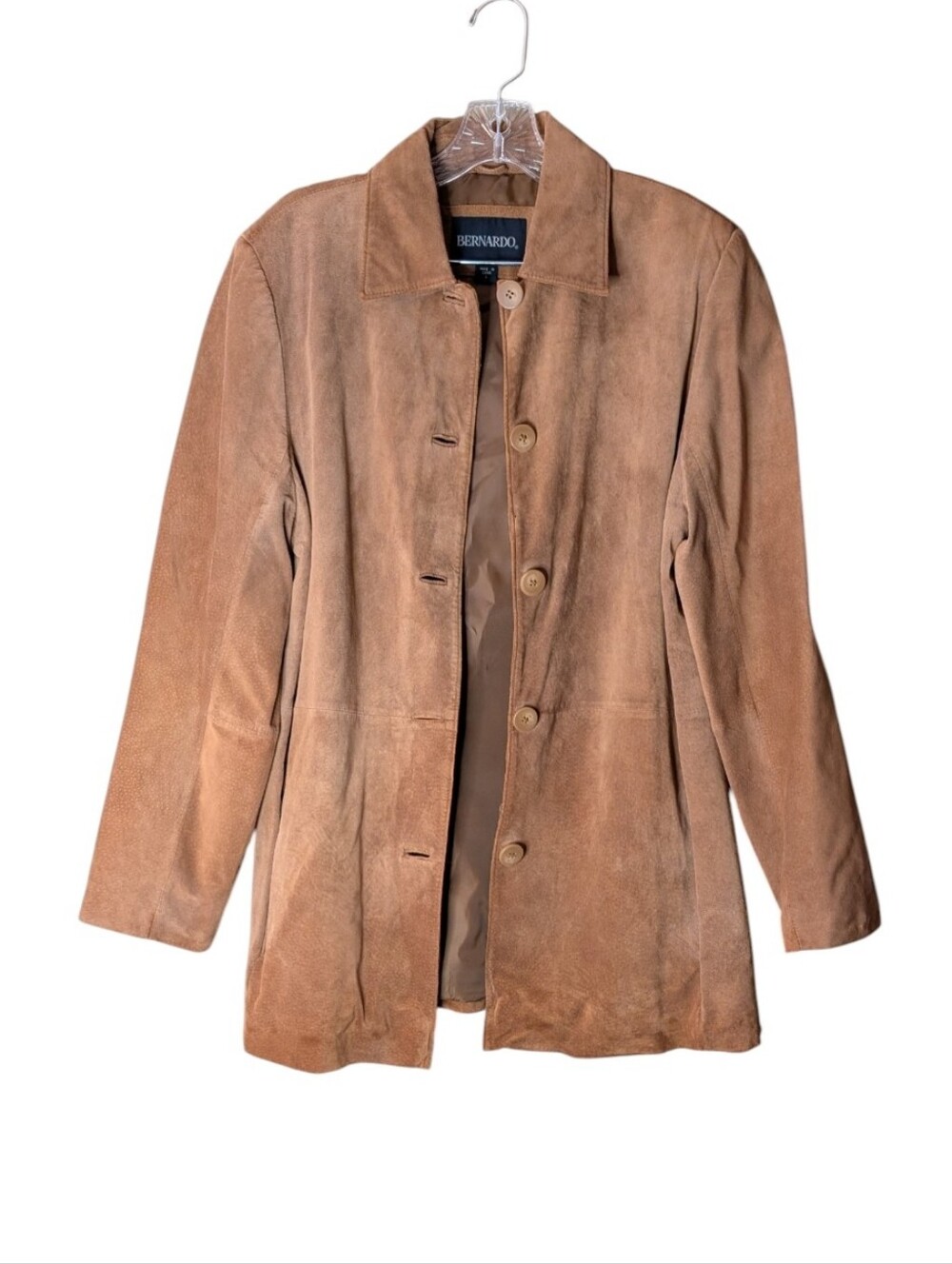 Vintage Bernardo Tan Suede Leather Jacket Coat Button Up size Large shacket